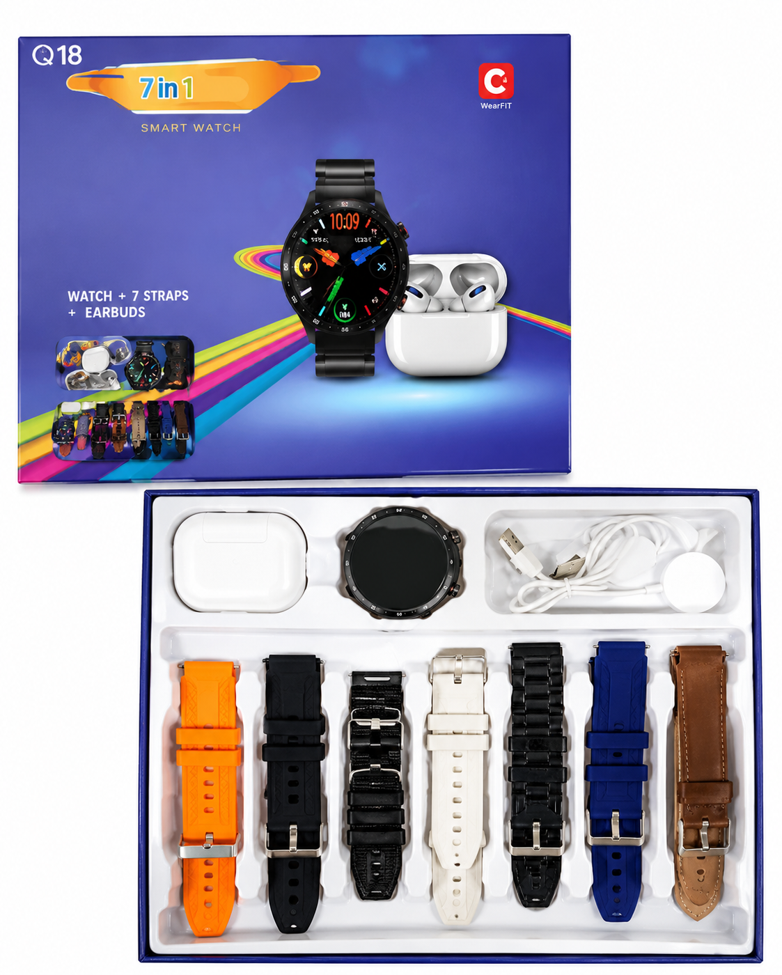 SMART WATCH Q18 7IN1 Bluetooth Calling Smart Watch with 7 Interchangeable Straps – MR Electro Pakistan