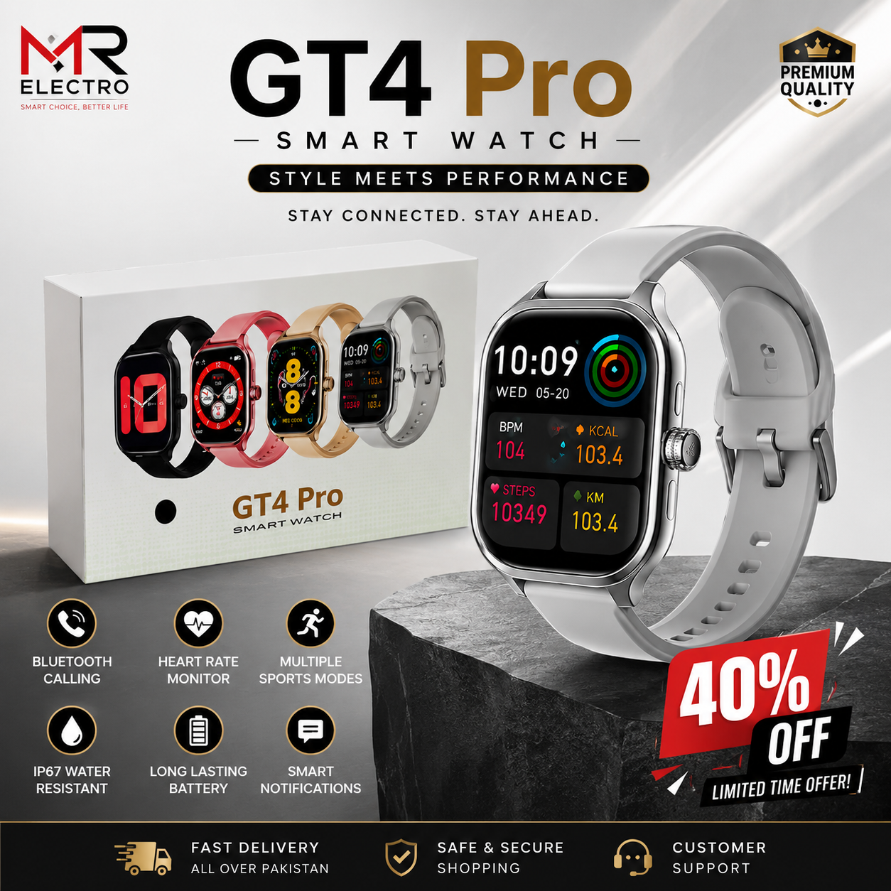 SMART WATCH GT4 PRO Bluetooth Calling Fitness Smartwatch with HD Display – MR Electro Pakistan